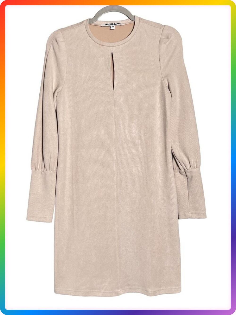 Walter Baker RIXA Dress SIZE XS Beige Pink Keyhole Blouson Sleeve